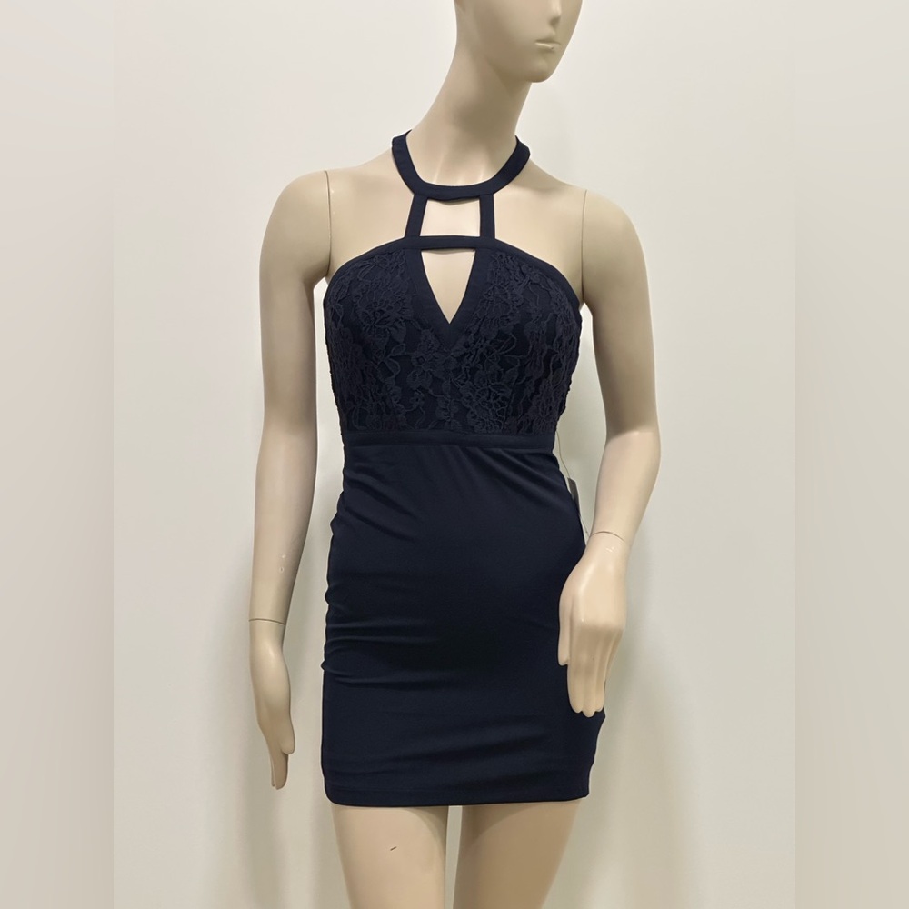 Lulus Navy Lace Halter Mini Dress – XS – NWT